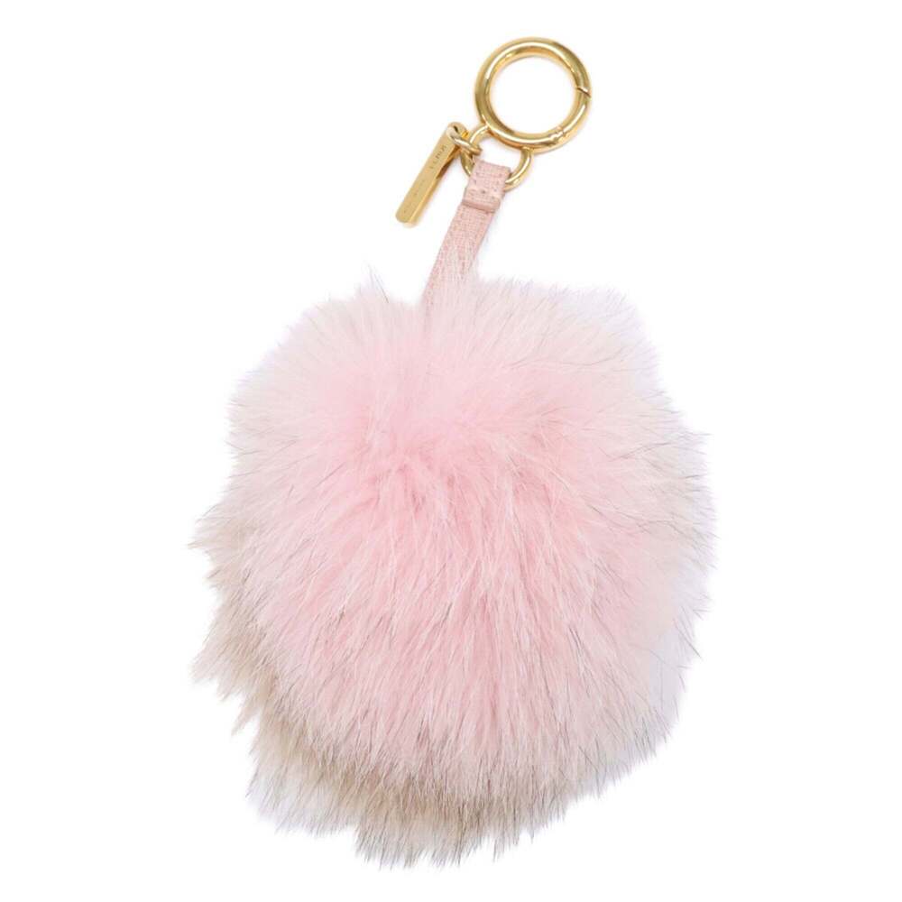 FENDI Pom-Pom Fur Bag Charm Keychain Pink Beige Women's - Picture 2 of 5